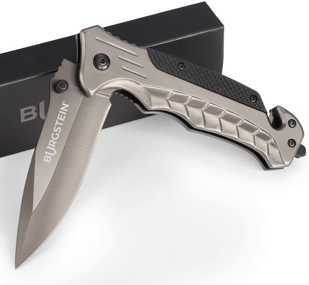 Burgstein Anzucht- und Kräutererde Outdoor Taschenmesser mit Gürteltasche - Klappmesser Carbon, Carbon Carbon