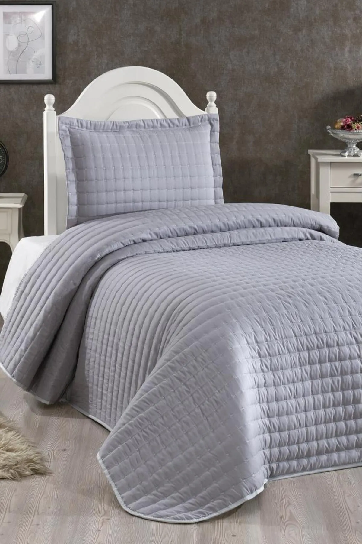 Çeyiz Diyarı  Gesteppte Tagesdecke „Dublin“ für Einzelbett, Grau