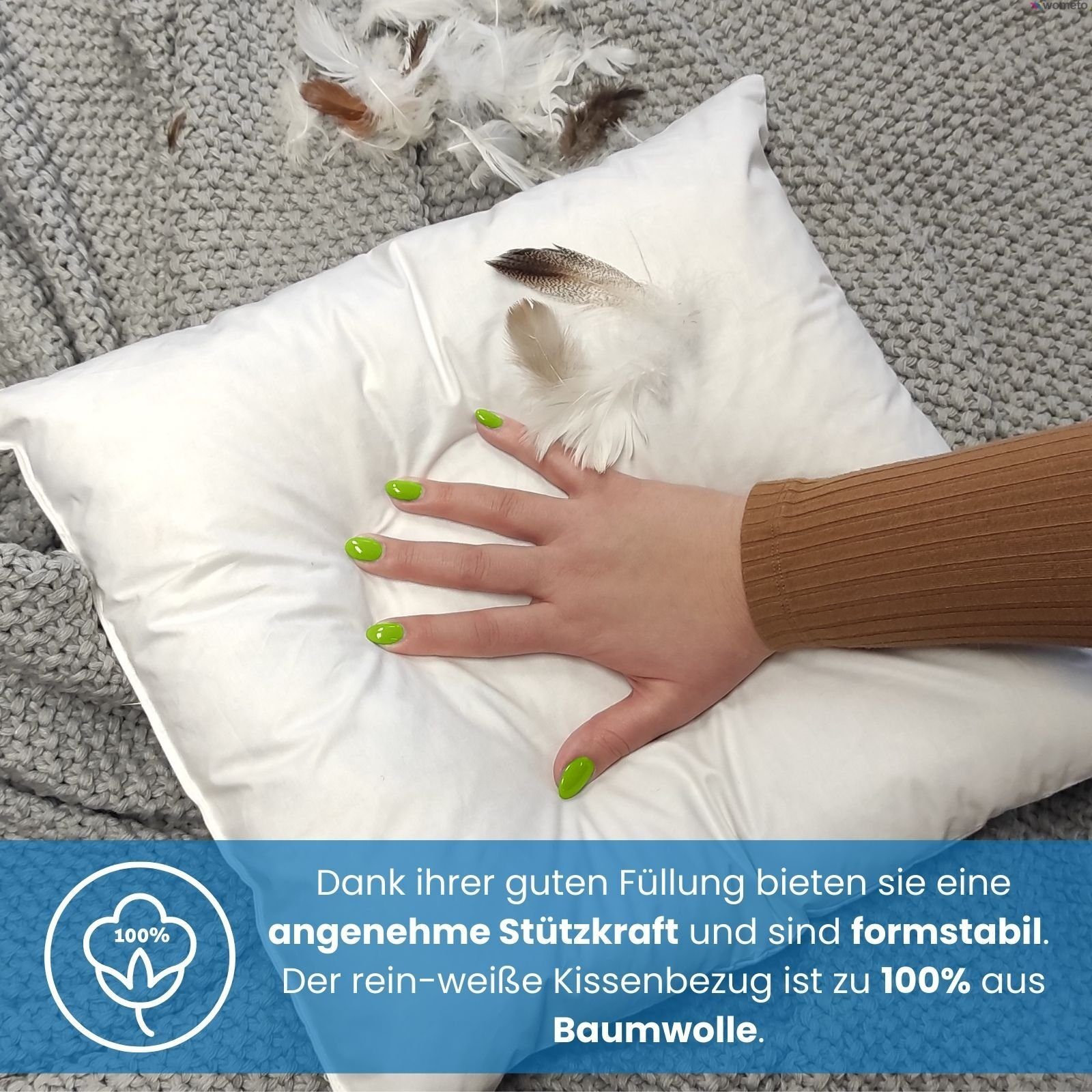 Federkissen Home, 30x50 cm, wometo, Füllung: Federn, 4, Kissenfüllung mit Bezug aus Baumwolle und Füllung aus 100% Federn