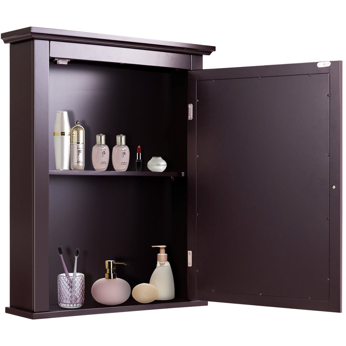 COSTWAY Spiegelschrank Bad, mit Tür& verstellbarem Regal, 56 x 15 x 69,5 cm