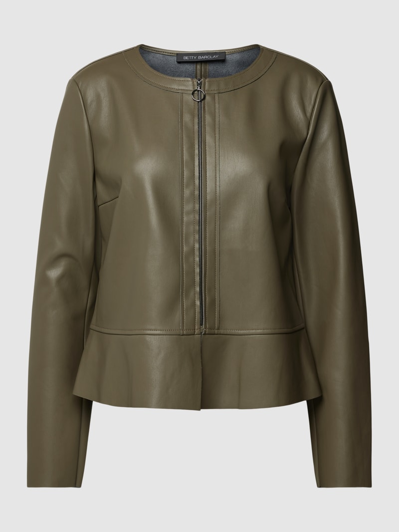 Jacke in Leder-Optik in khaki