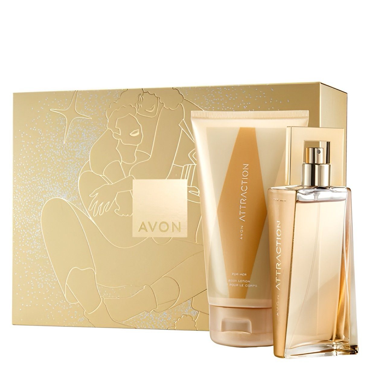AVON Cosmetics Pflege-Geschenkset ATTRACTION für Sie Body Lotion 150 ml Parfum 50 ml Geschenk Vielseitige Duftreihe, Einzigartige Duftkomposition Set, 2-tlg., Noten von Brombeere, magnetischem Moschus und Vanille-Amber