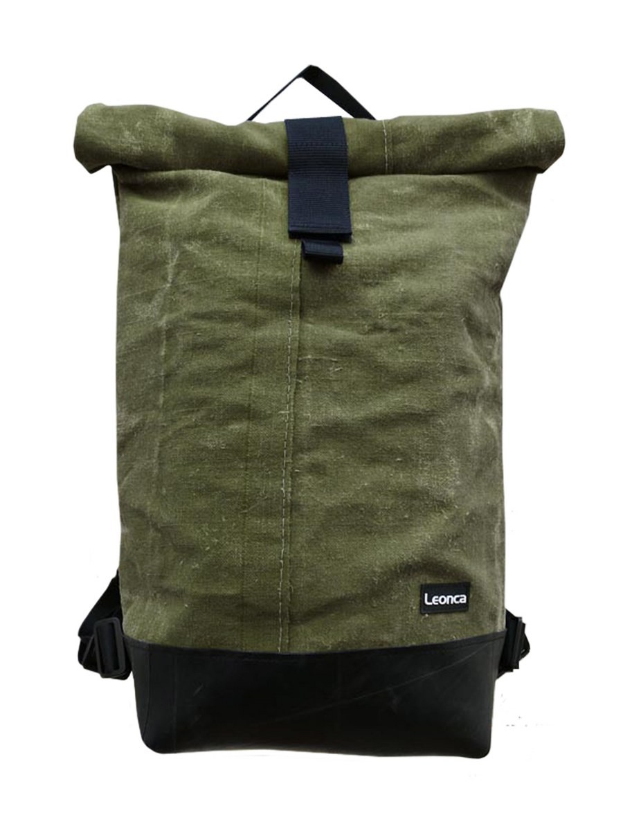 LEONCA Handtaschen khaki Rollrucksack Zeltleinen Oliv dunkel M