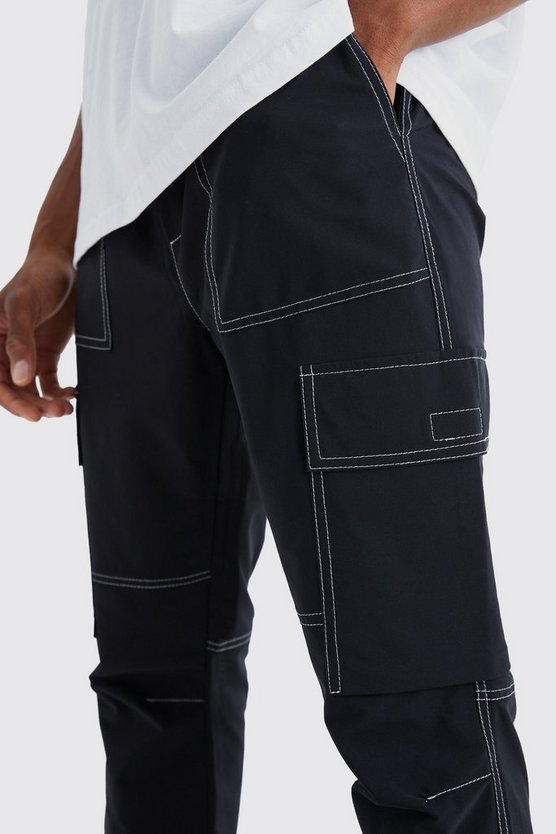 Slim-Fit Cargo-Hose mit Kontrast-Naht und elastischem Bund