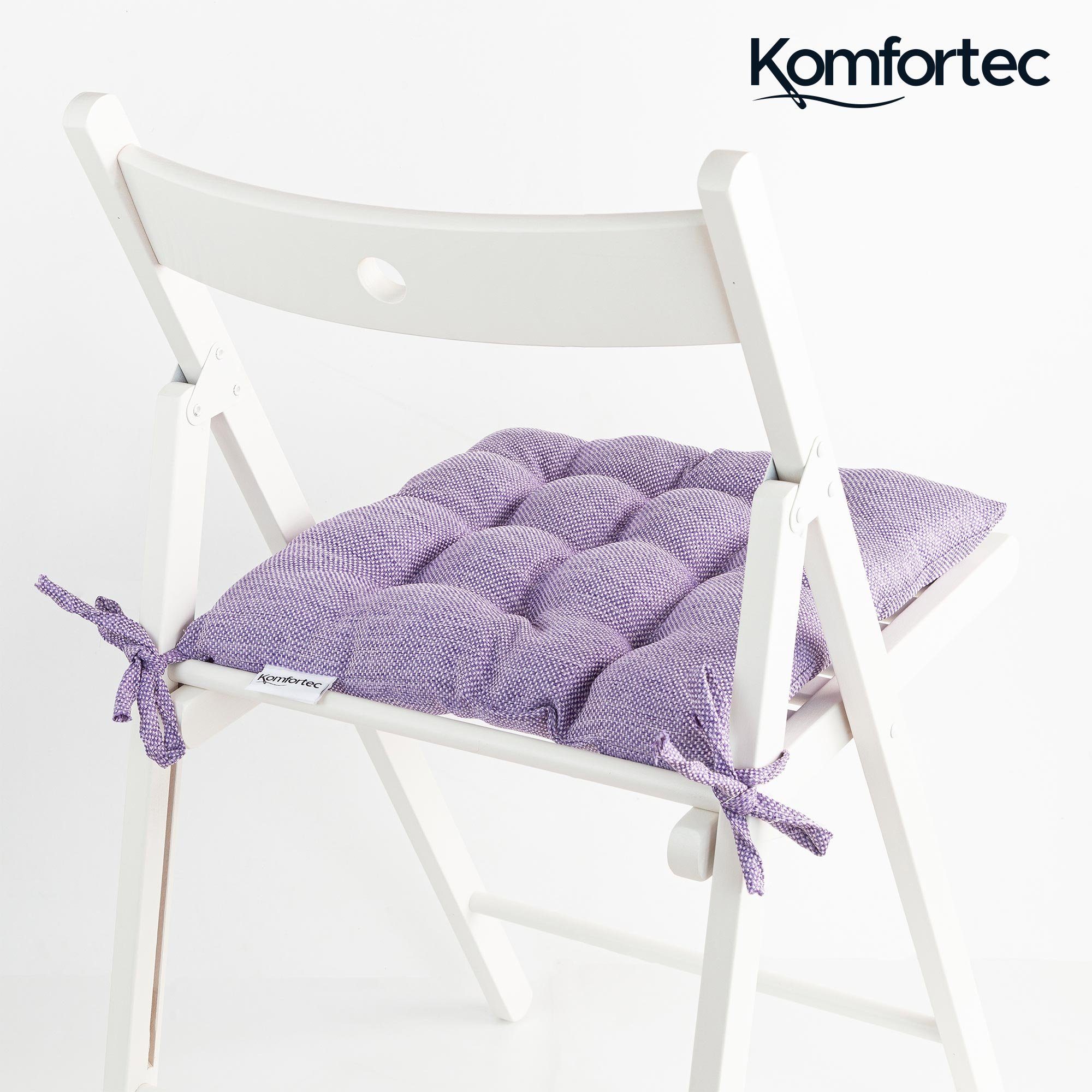 Komfortec Stuhlkissen 40x40 cm, 100% Mikrofaser Sitzkissen 220 g/m², Wasserabweisend, Dekokissen Sitzauflage mit Bändern Gartenstuhl für Innen&Außen