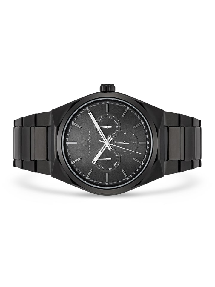 Rhodenwald & Söhne Herren Multifunktionsuhr schwarz Edelstahl schwarz in schwarz günstig kaufen 20 cm