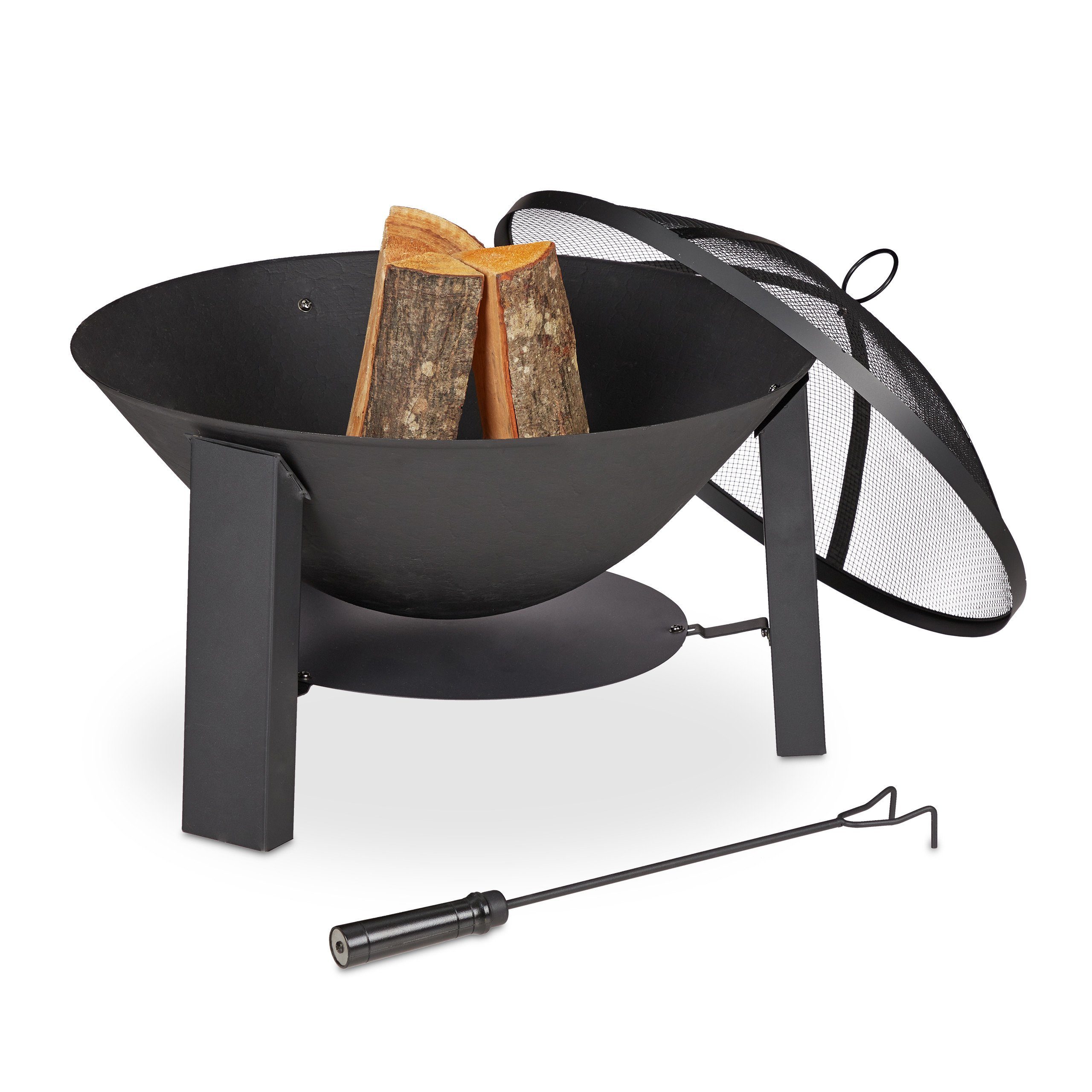 relaxdays Feuerschale Feuerschale mit Funkenschutzgitter