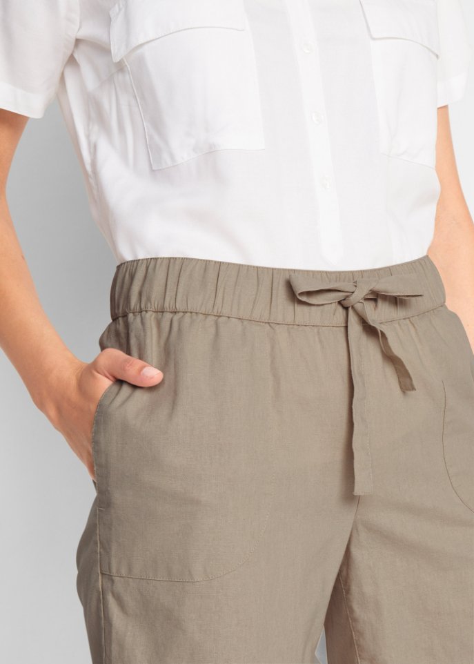 Paperbag-Shorts mit Leinen