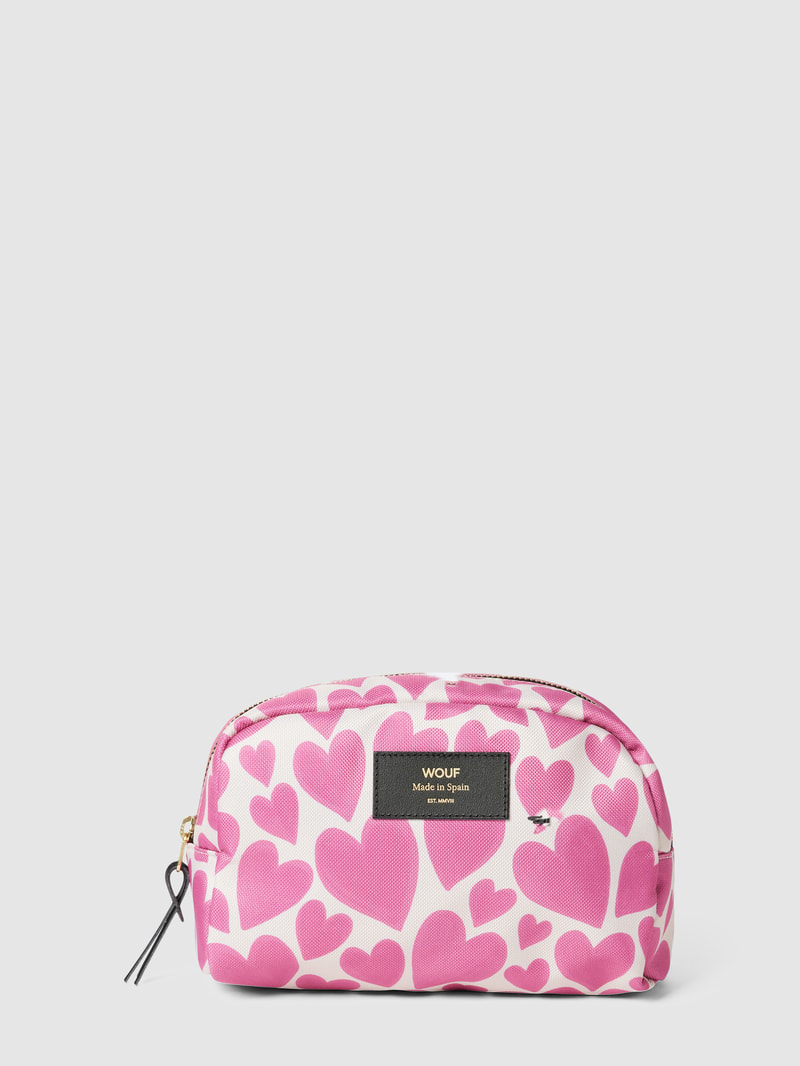 Kosmetiktasche mit Label-Patch Modell 'Pink Love' in pink
