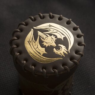 Flying Dragon Leather Dice Cup Brown & Golden