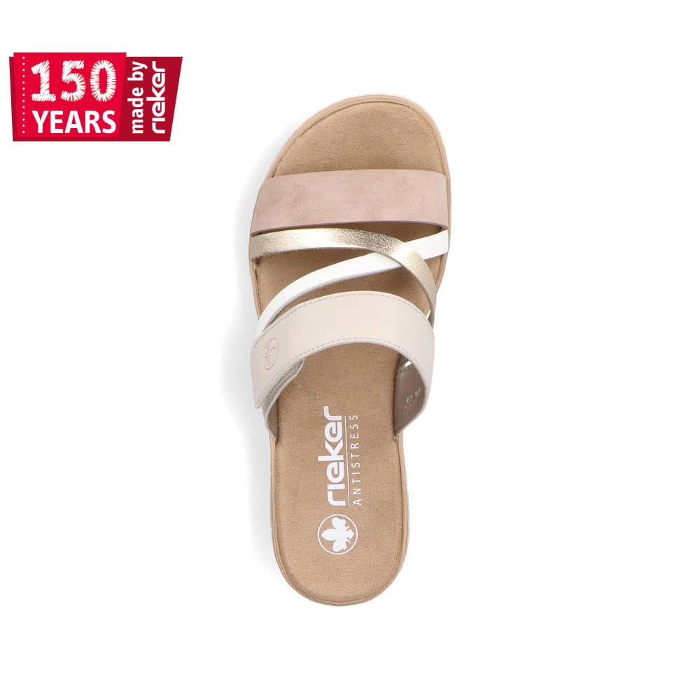 Rieker Damen Pantoletten beige-metallic-rosé