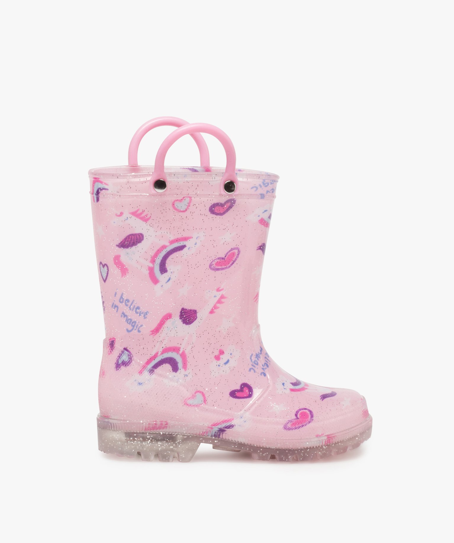 Bottes de pluie fille à anses et semelle lumineuse rose | GEMO