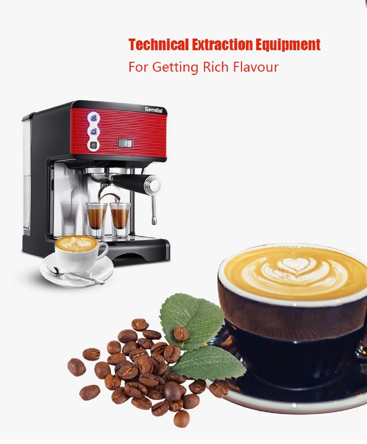 YOSHAN Espressomaschine Semi automatische Espresso Machine 3601 GM, Korbfilter Durchmesser 58mm