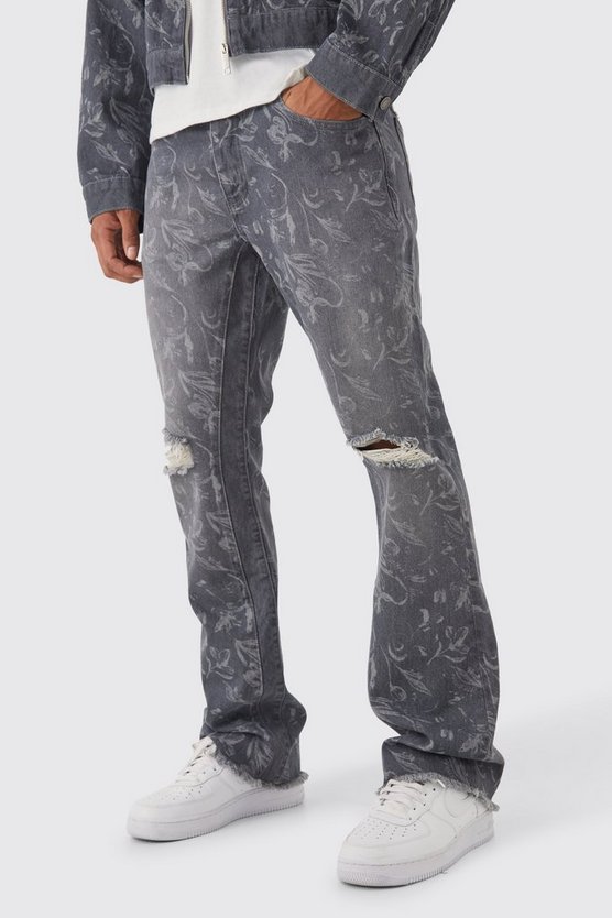 Slim-Fit Schlagjeans mit Laser-Print