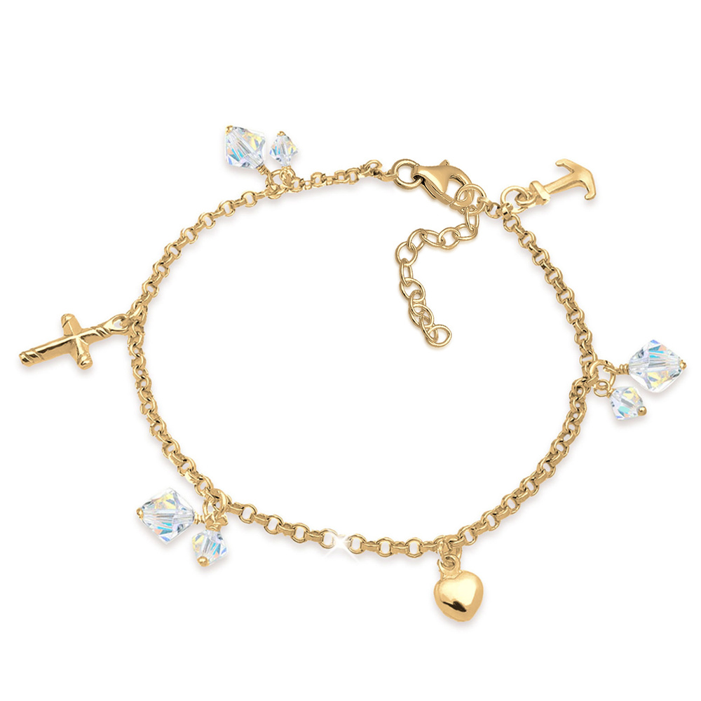 Elli Elli Bracelet Femmes Croix Cœur Ancre avec Cristaux en Argent Sterling 925 Bracelet