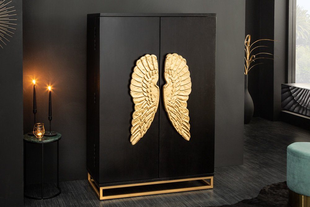 riess-ambiente Barschrank ANGEL 140cm schwarz / gold (1-St) Massivholz · Metall · Highboard · Küche · Wohnzimmer · Design