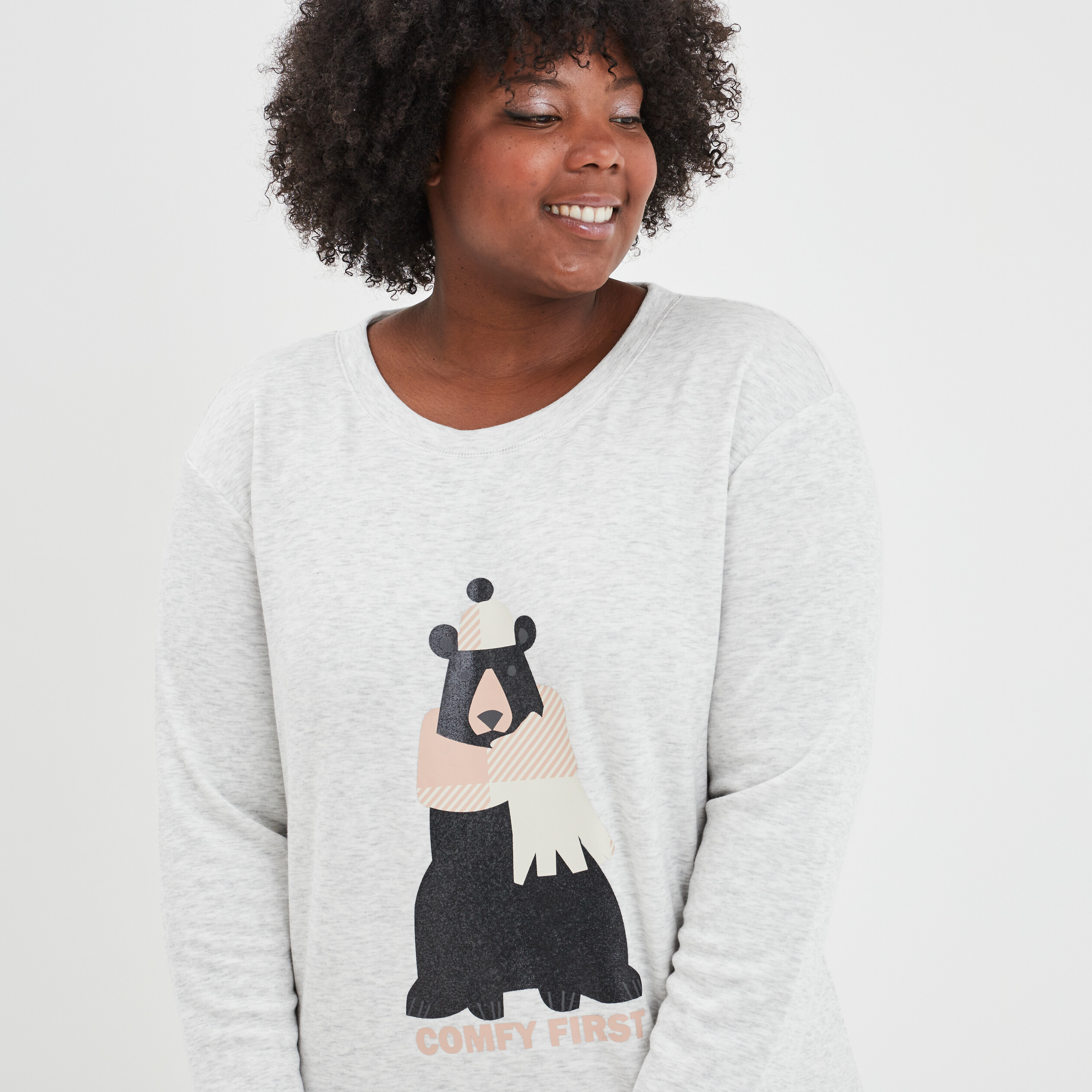 Chemise de nuit droite courte doublée gris clair femme grande taille | La Halle