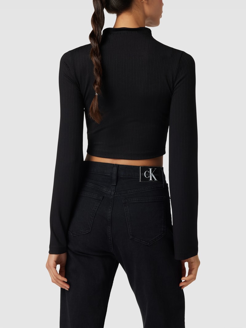 Cropped Longsleeve mit Rippstruktur in schwarz