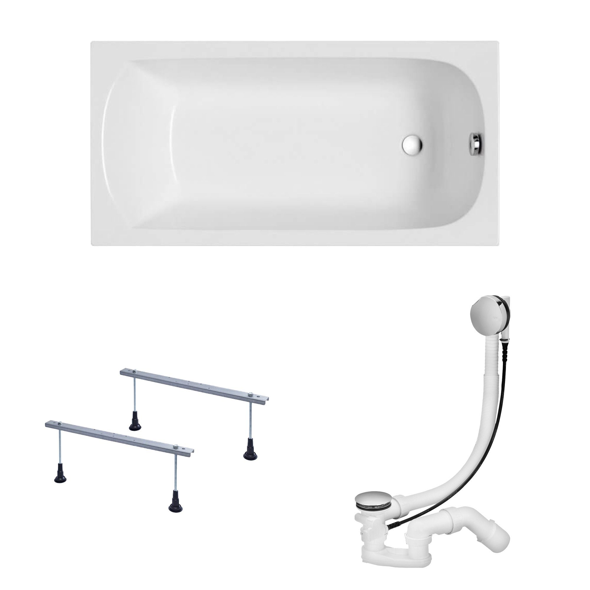KOLMAN Badewanne Rechteck Classic 160x70, Acrylschürze Styroporträger, Ablauf VIEGA & Füße GRATIS
