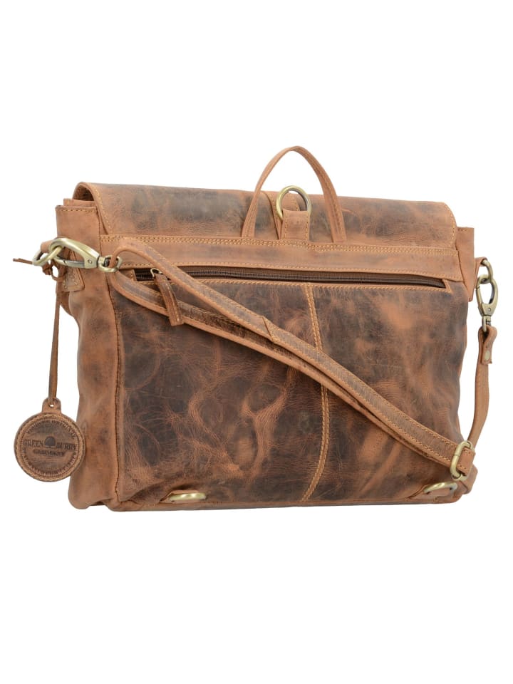 Greenburry Vintage Aktentasche Umhängetasche Rucksack Leder 35 cm in brown günstig kaufen onesize