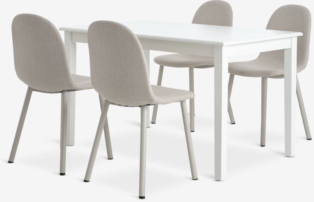 KIRKEBY EJSTRUP KIRKEBY L130/220 stół biały 4 EJSTRUP krzesło beżowy
