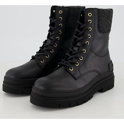 TOMMY HILFIGER Damen Schnürboots FEMININE FELT LACE UP BOOTIE aus Leder