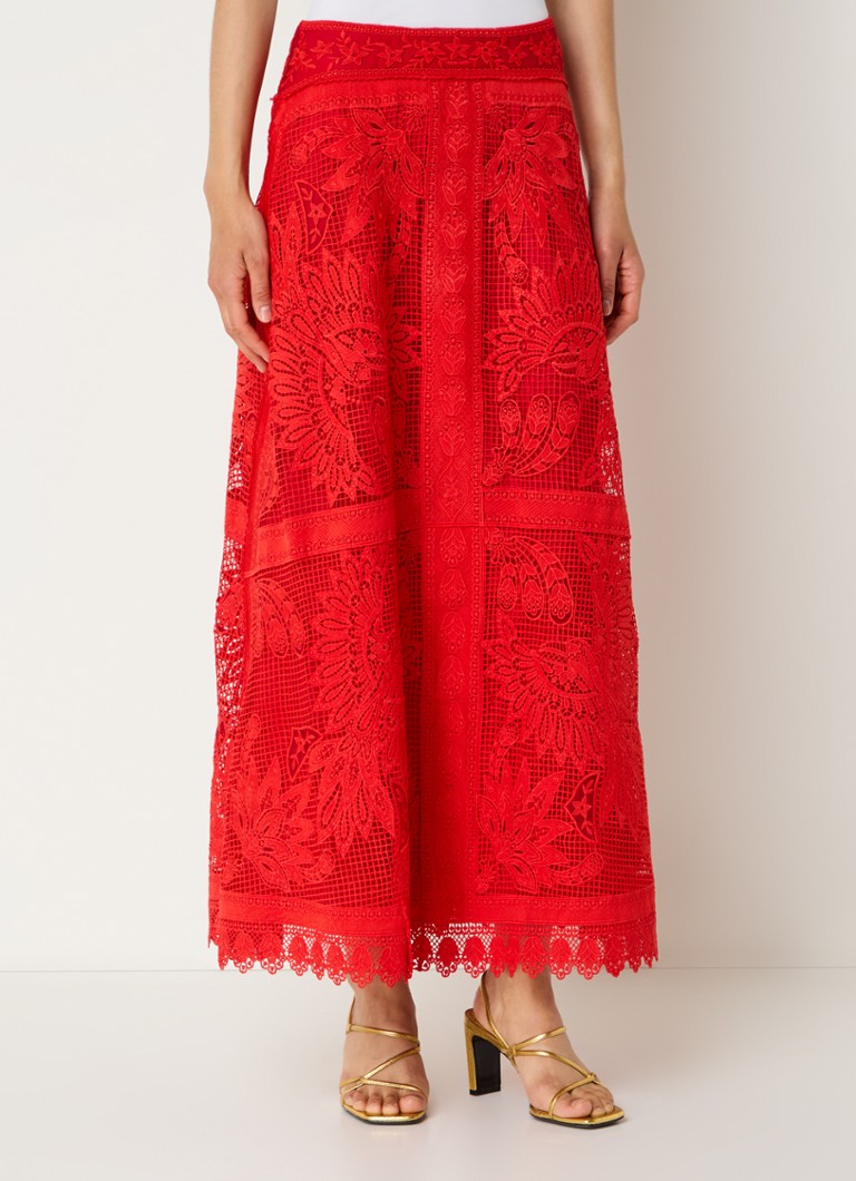 Farm Rio  Red Toucan maxi rok met opengewerkt dessin