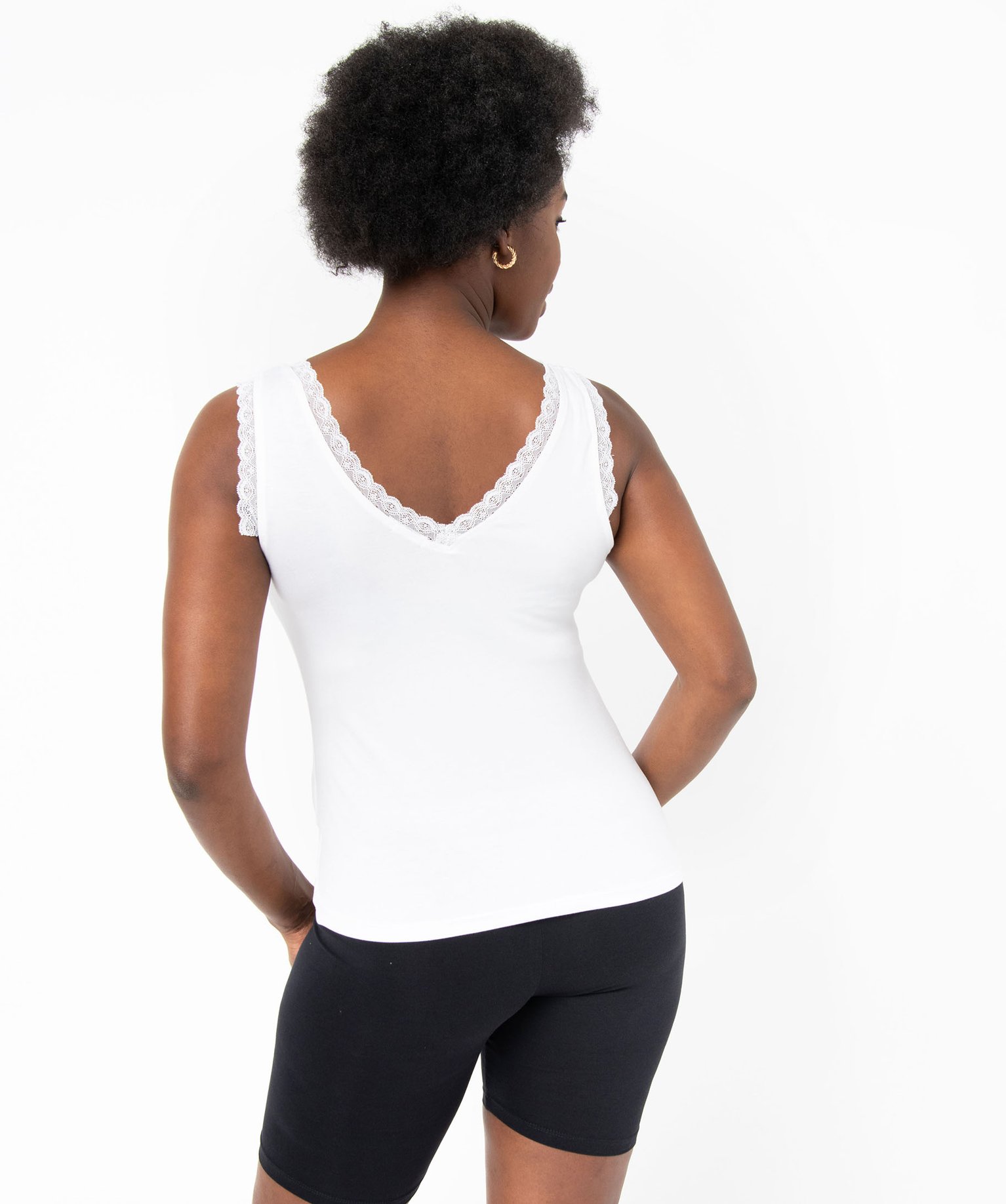 Débardeur femme avec décolleté en V en dentelle blanc | GEMO