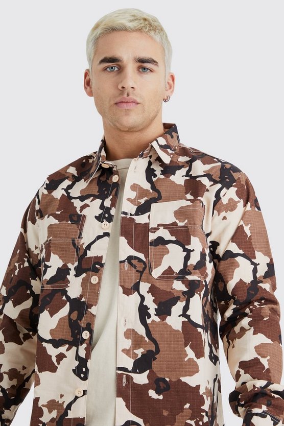 Langärmliges Ripstop Camouflage Overshirt mit Tasche