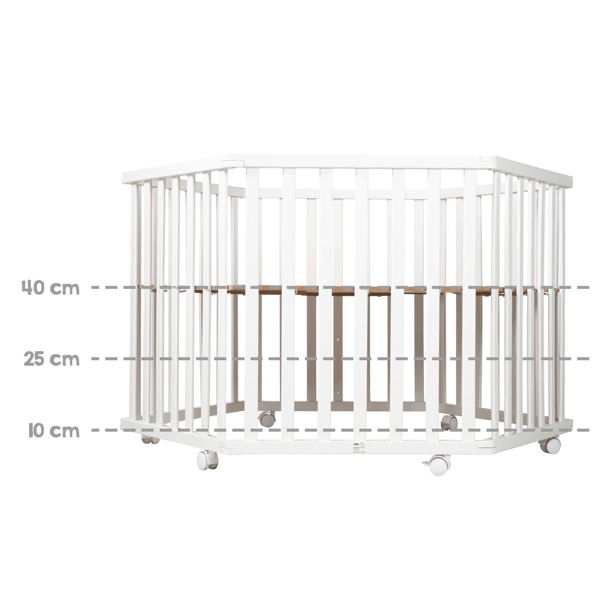 roba® Laufgitter Luxe 6-eckig, Laufstall, inkl. Schutzeinlage & Rollen, höhenverstellbar