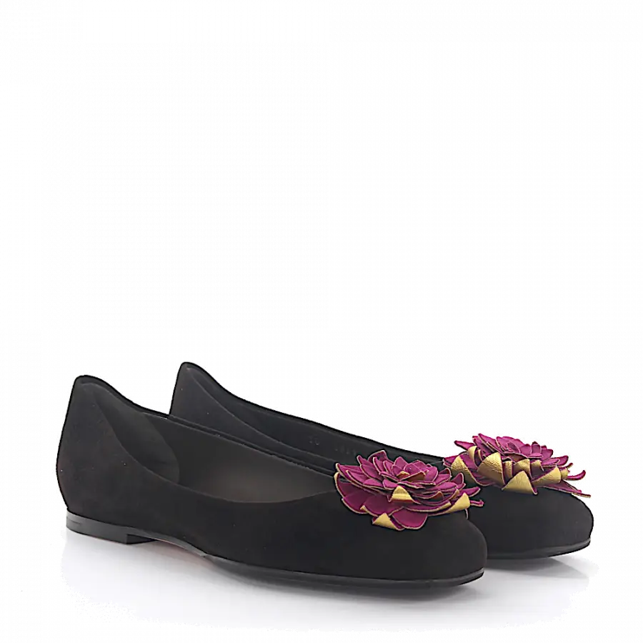 Unützer - Ballerinas 6841 Veloursleder braun Zierblume lila gold - braun