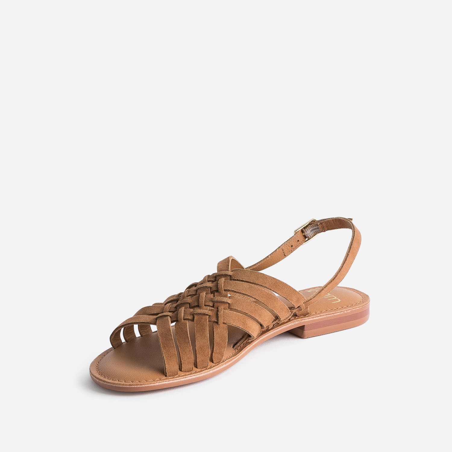 Sandale marron en cuir velours tressé