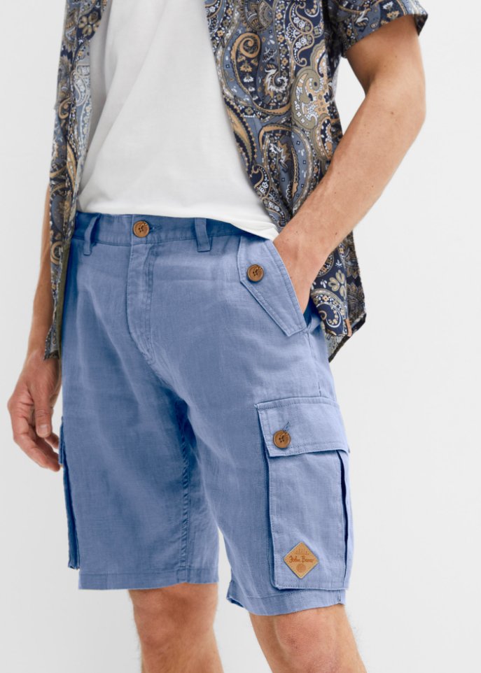 Cargo-Bermuda aus Leinen, Loose Fit