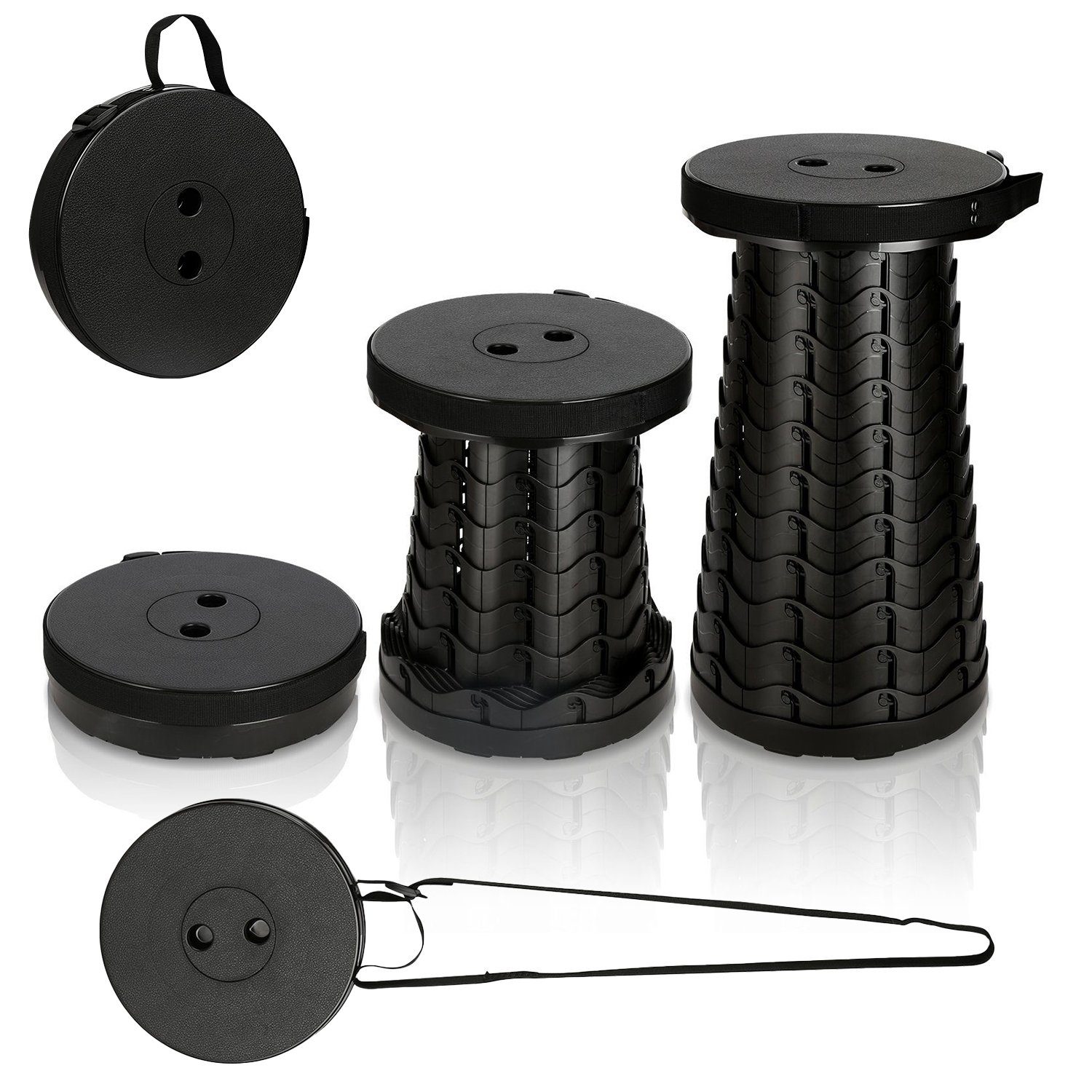 Vicbuy Campinghocker Tragbarer Klapphocker, Mini Teleskophocker, Leichte Angelnhocker (Höhenverstellbarer Campingstühle, Klappstuhl, Angelstuhl, Trittbank, Fußhocker, Belastung 100kg, für Outdoor, Wandern, Angeln), BBQ Grillen, Reise, Party