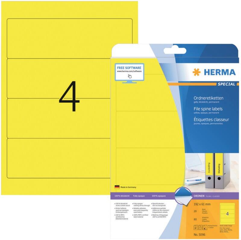HERMA Ordneretiketten 5096 Gelb DIN A4 192 x 61 mm 20 Blatt à 4 Etiketten