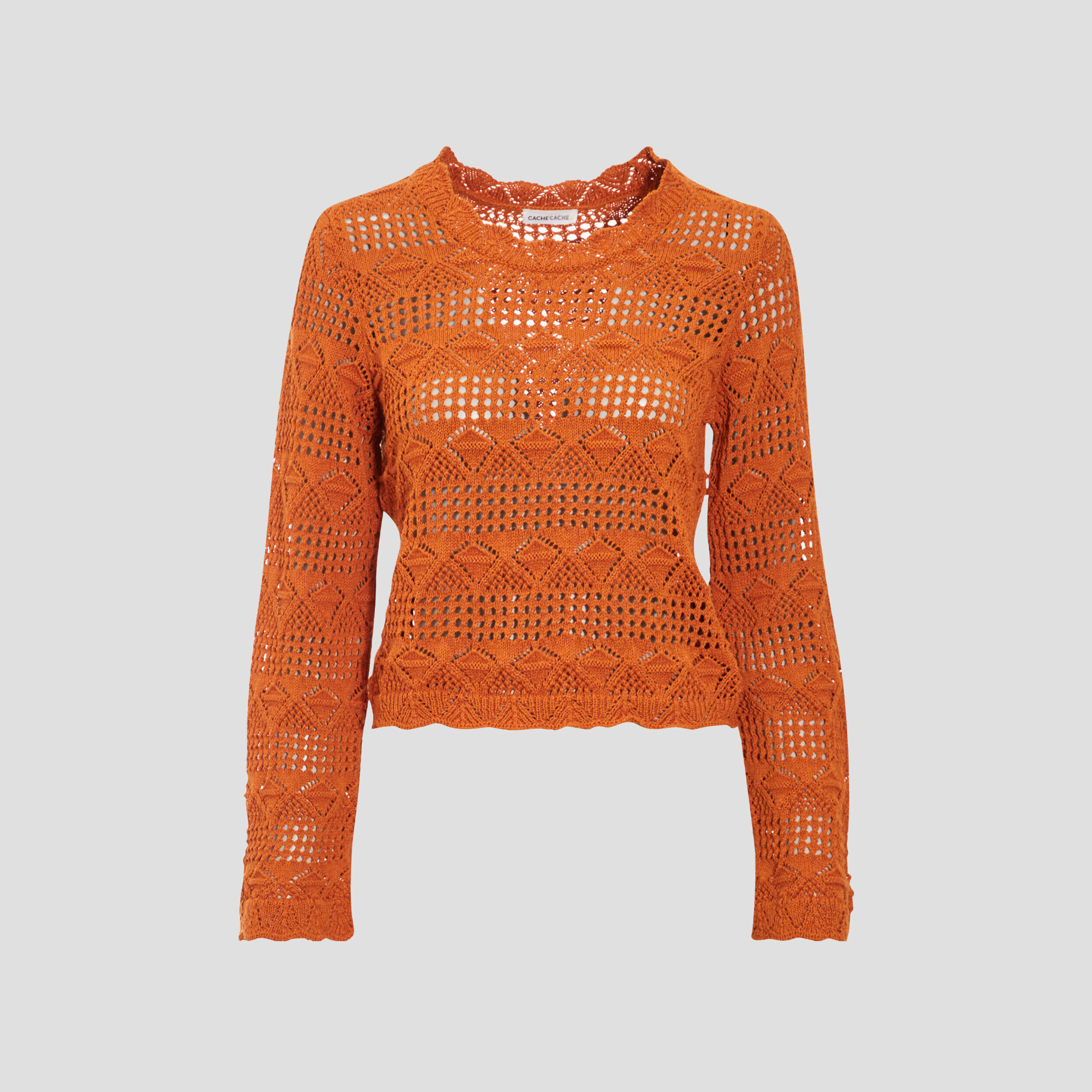 Pull ajouré manches longues orange femme | Cache Cache