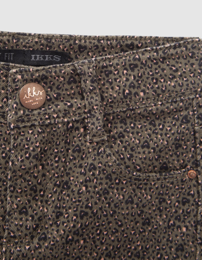 Jean SKINNY kaki imprimé léopard-coeurs fille