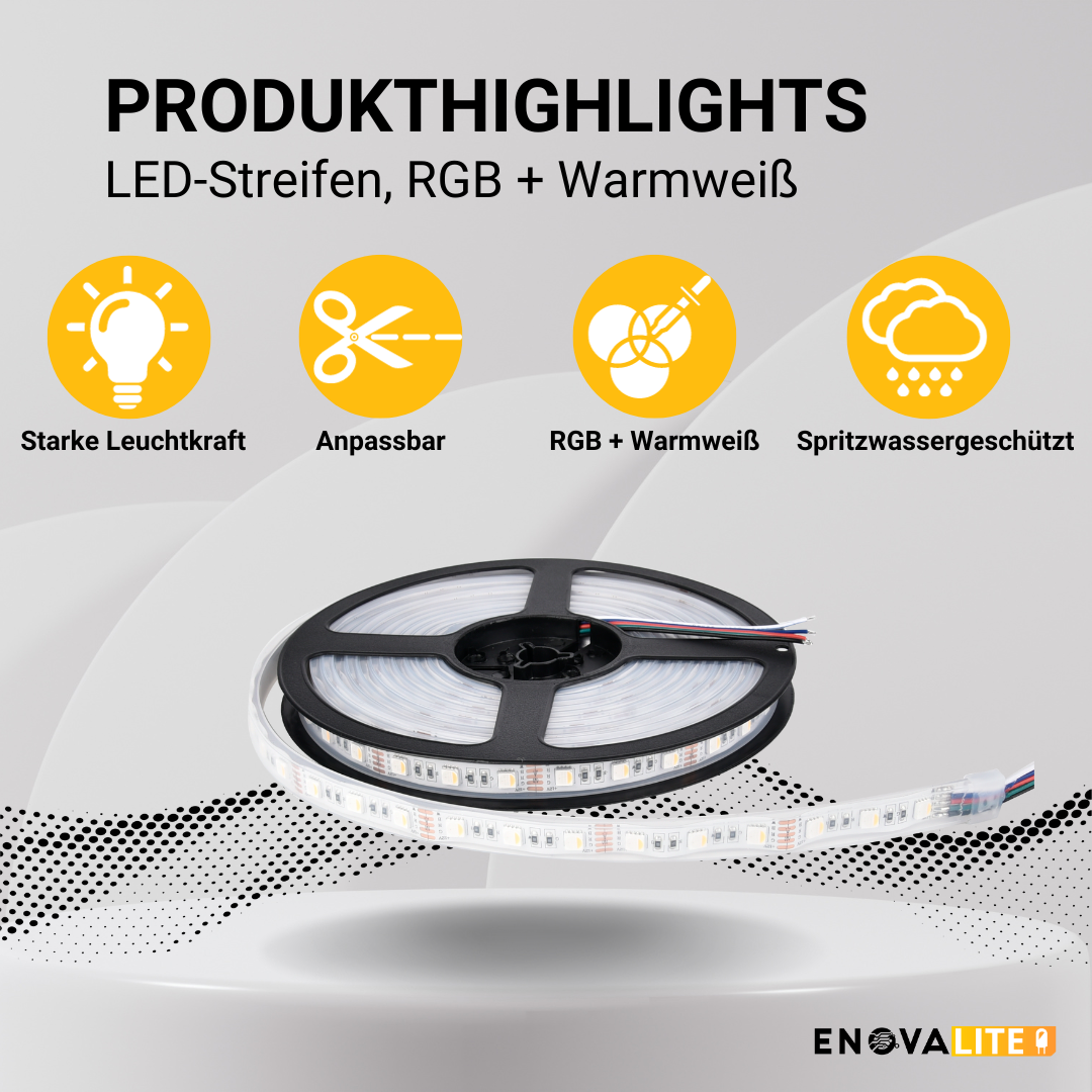 ENOVALITE LED-Streifen, RGB und warmweißes Licht, IP65, 24 V