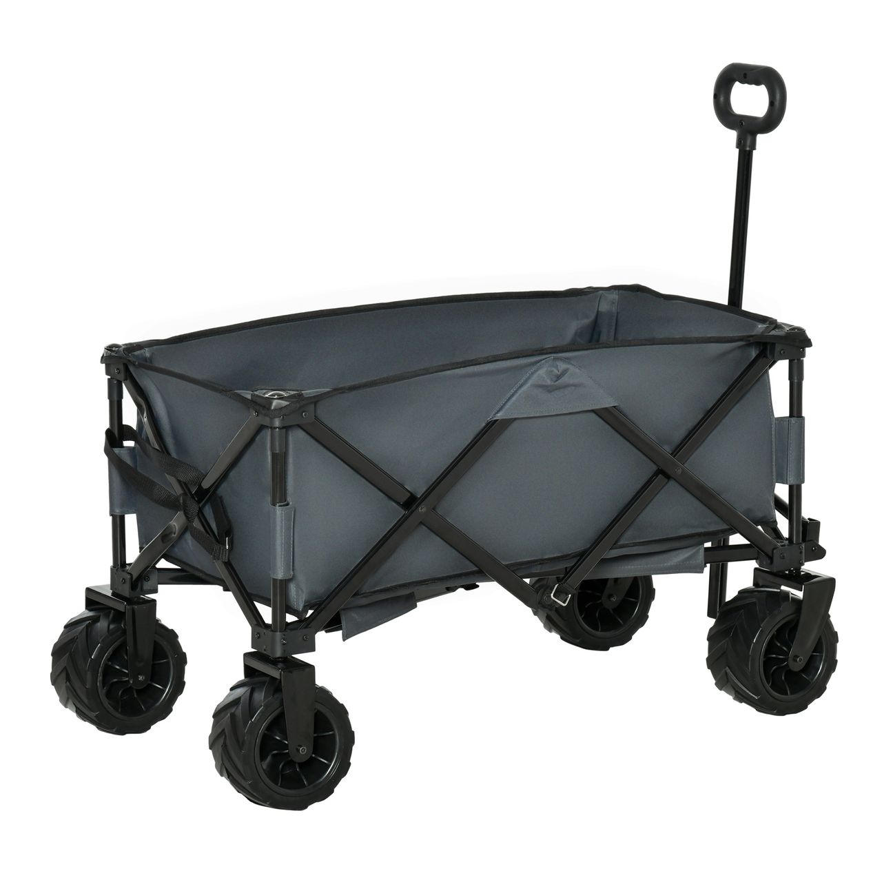 Outsunny Bollerwagen Faltbarer Handwagen 360° Gartenwagen bis 20 kg Tragkraft Metall Oxford Dunkelgrau 108 x 53 x 59-89 cm