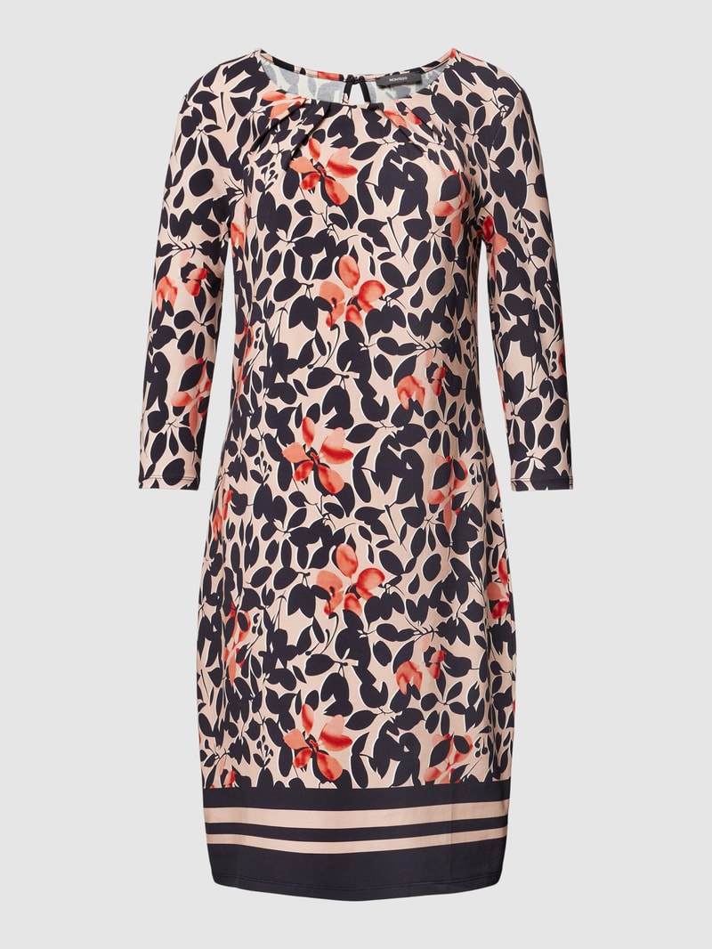 Knielanges Kleid mit Allover-Print in marineblau