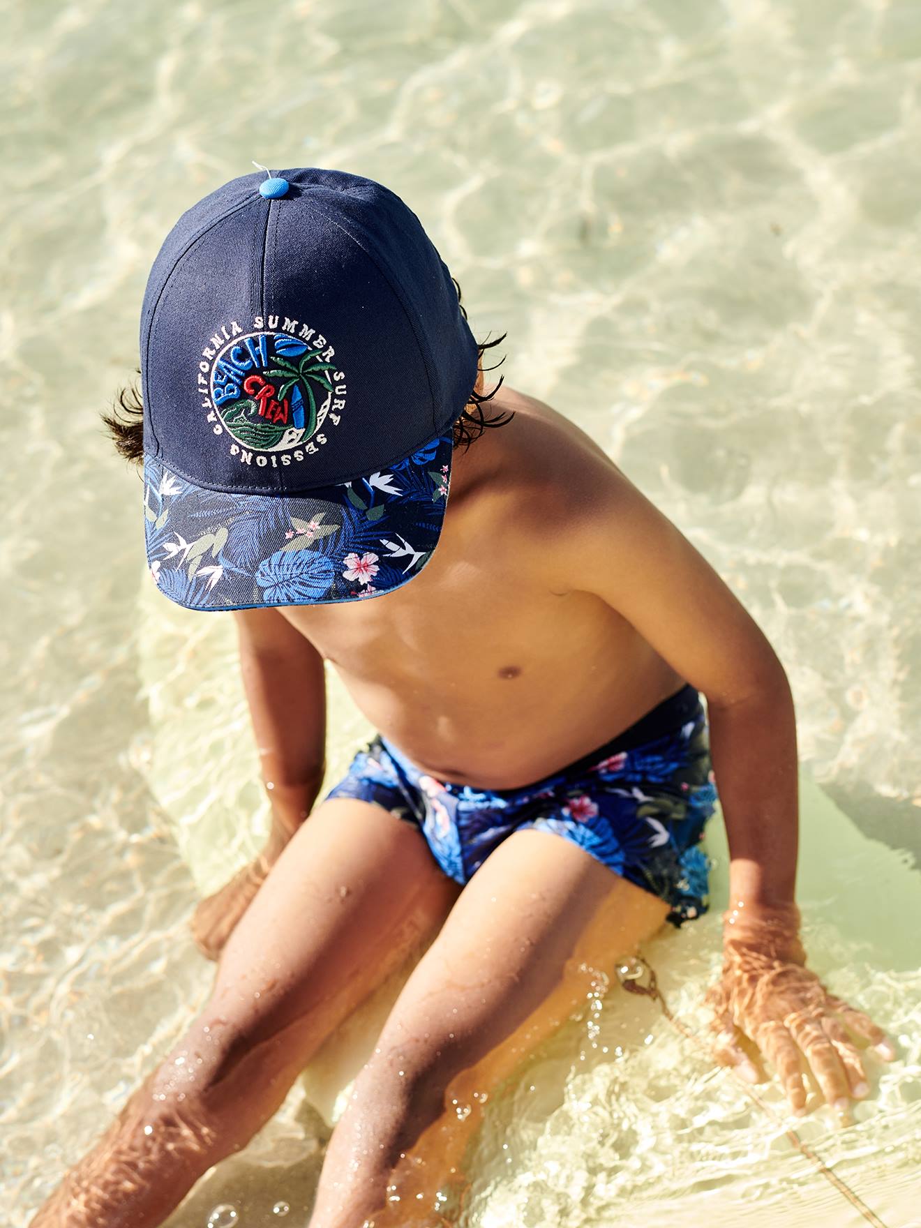 Casquette imprimée esprit tropical garçon marine