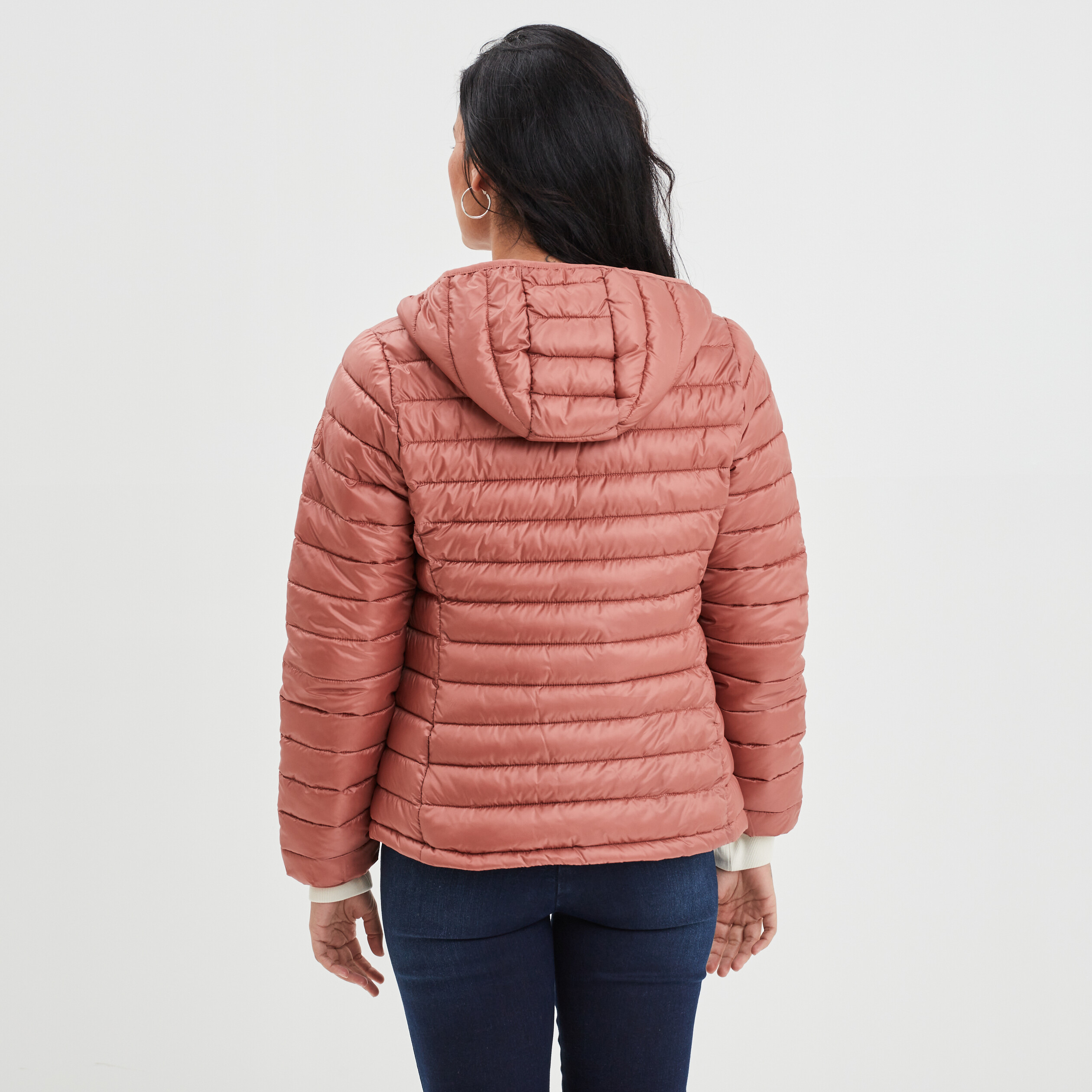 Doudoune légère droite à capuche rose poudrée femme | La Halle