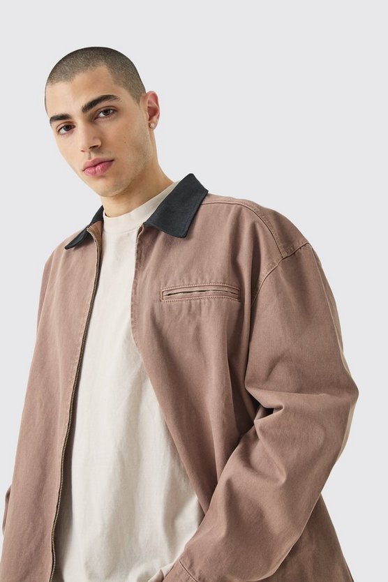 Denim Harrington-Jacke mit Kontrast-Kragen