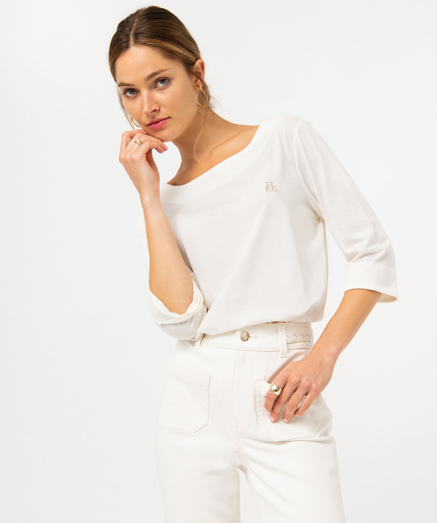 Tee-shirt à manches 3/4 et col bateau femme - LuluCastagnette ecru | GEMO