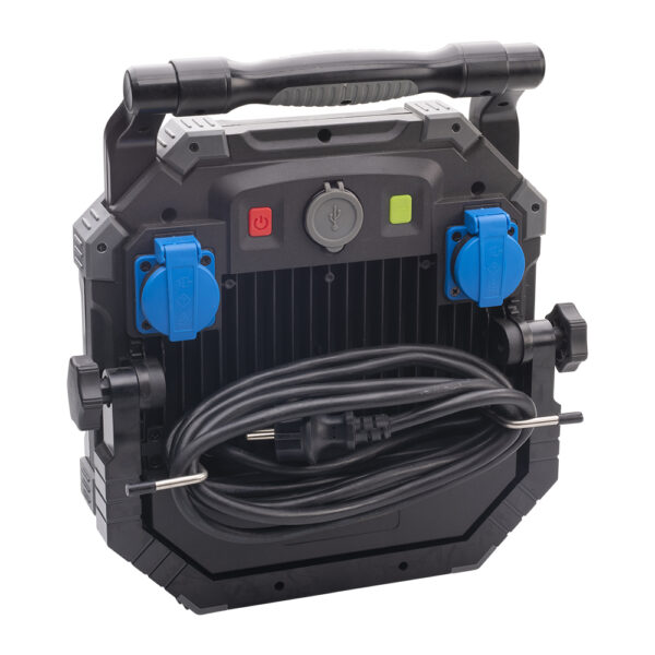 Vetec 55.325.10 Byggelampe LED 100W 3-farget Klasse I – 5m H07RN-F 3G1.5mm inkl. 2x Schuko-stikkontakter