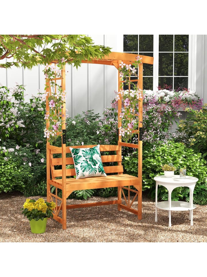 COSTWAY Gartenbank mit Rosenbogen in Hellbraun günstig kaufen onesize