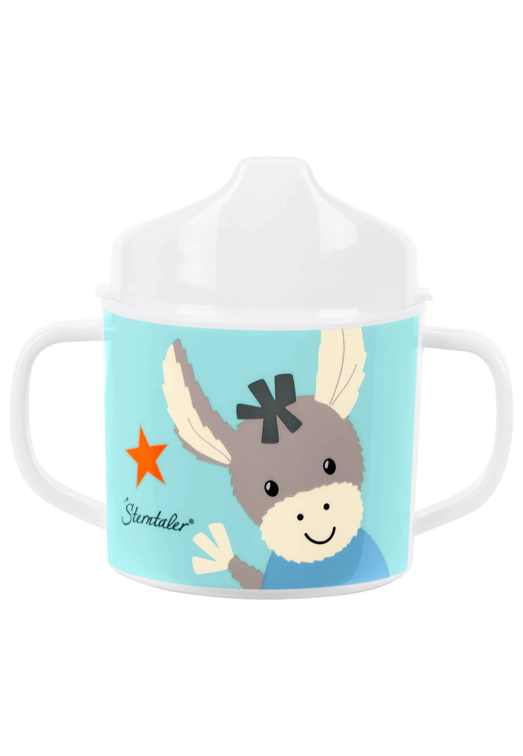 Henkeltasse Esel Emmi in Blau mit Trinkaufsatz