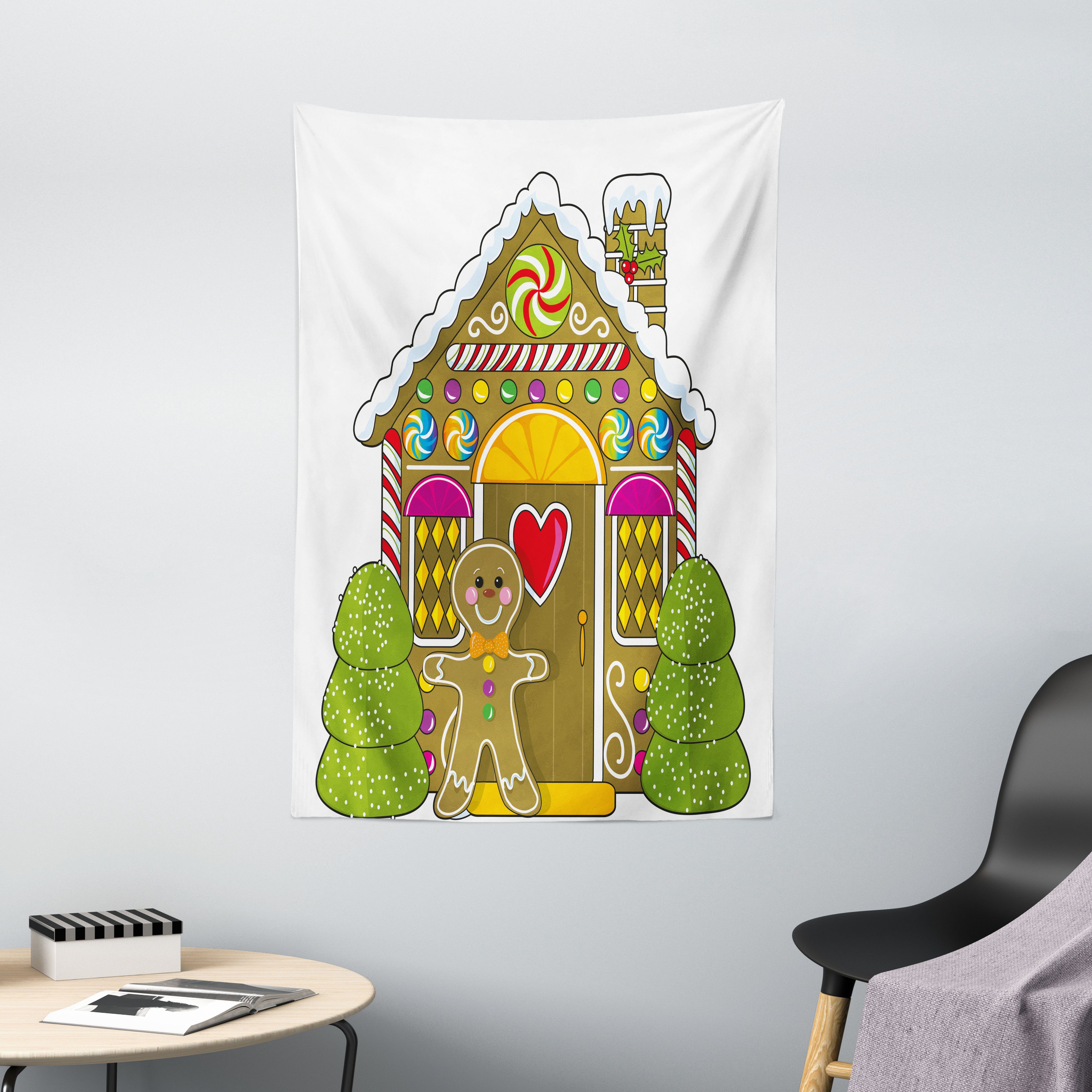 Wandteppich Wohnzimmer Schlafzimmer Wandtuch Seidiges Satin Wandteppich, Abakuhaus, rechteckig, Lebkuchenmann candy House