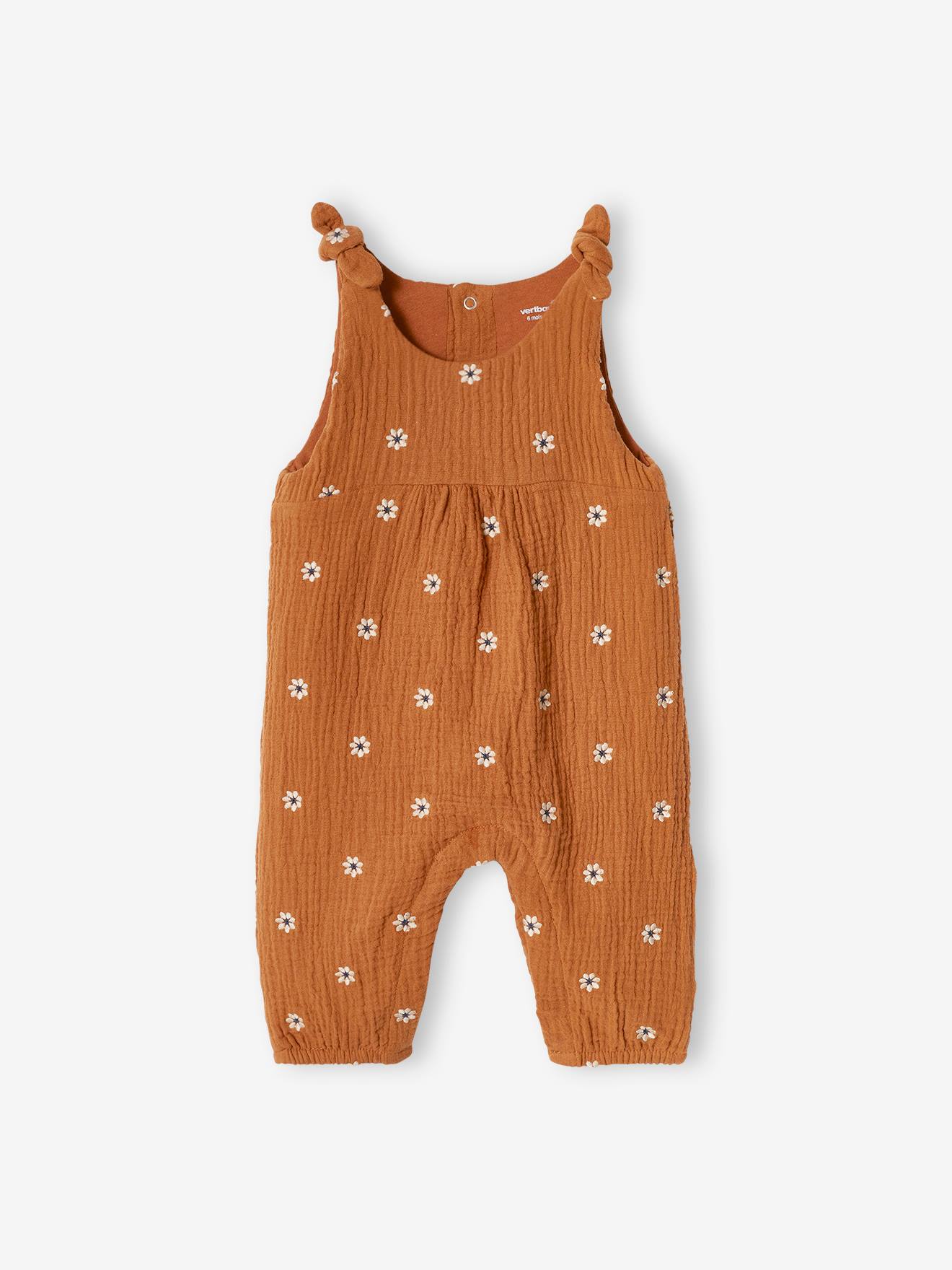 Combinaison bébé naissance brodée en gaze de coton lilas