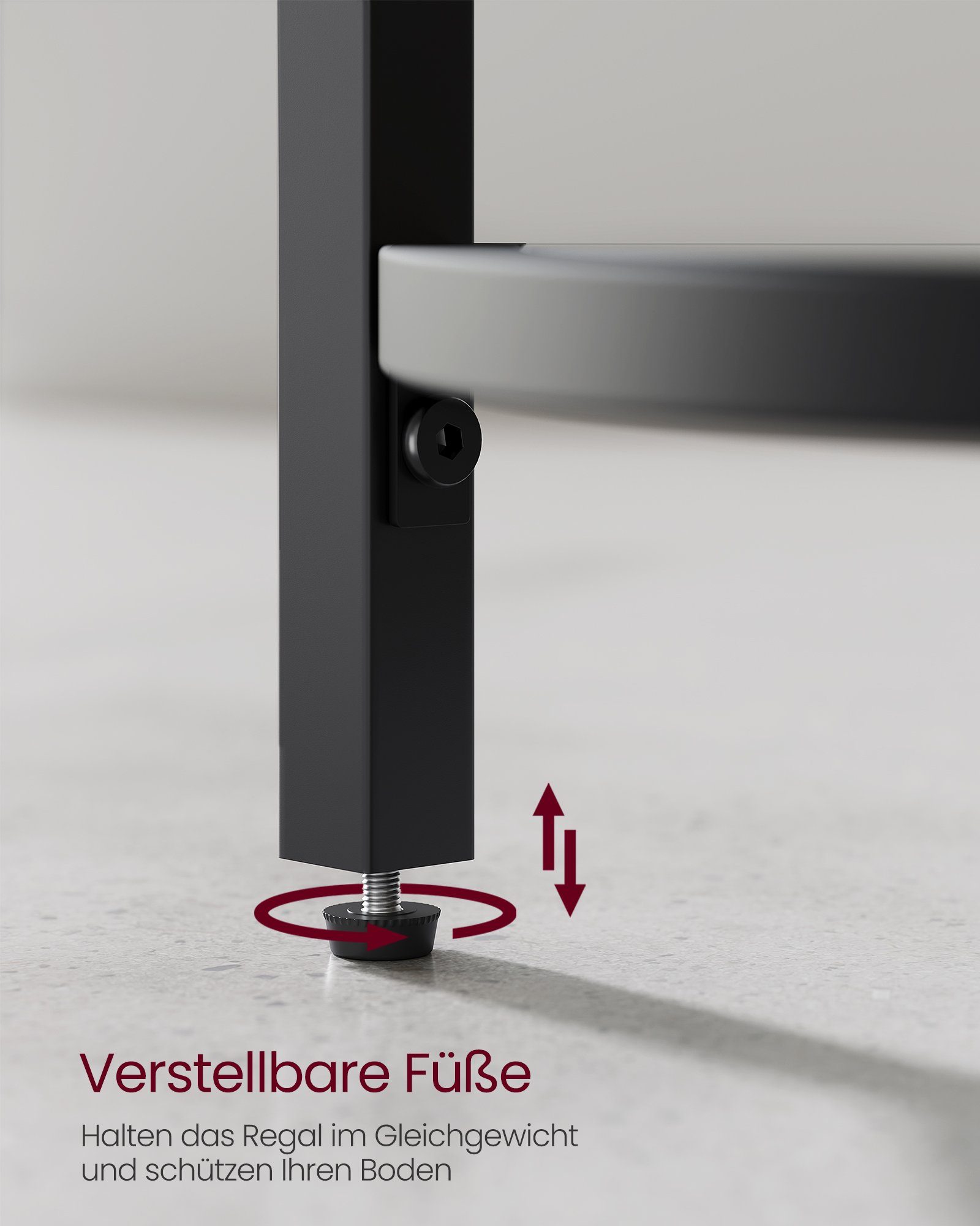 VASAGLE Eckregal, Standregal mit 5 Etagen, Metall, Hartglas